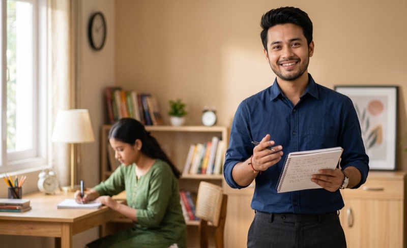 Confident tutor teaching a student in Guwahati